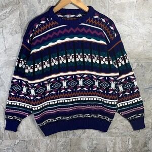 Retro 80s - 90s vintage abstract patterned sweater Woman's XL 3D knitwear